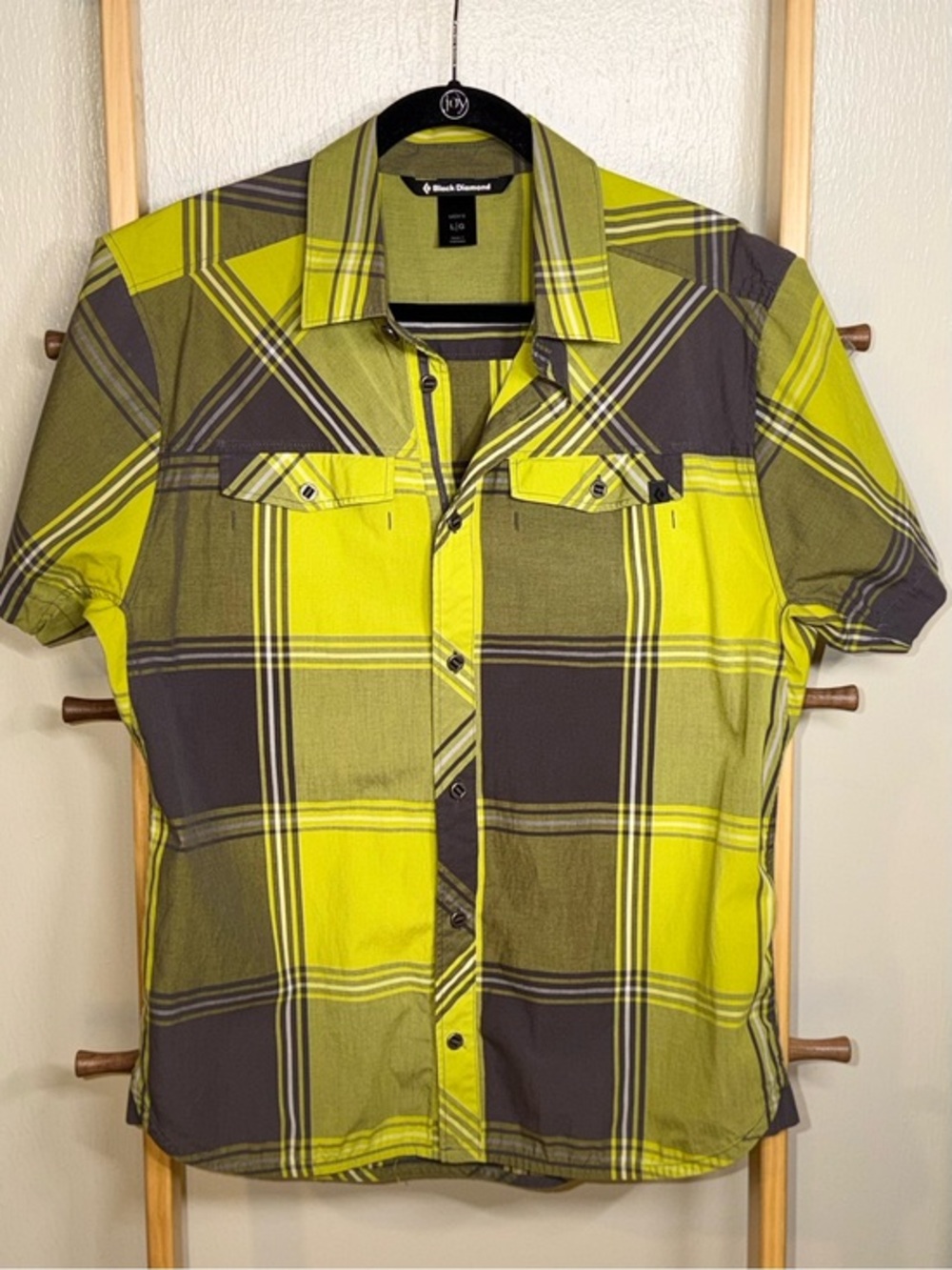 Black Diamond Men’s Short-Sleeve Plaid Shirt - Yellow Green and Charcoal